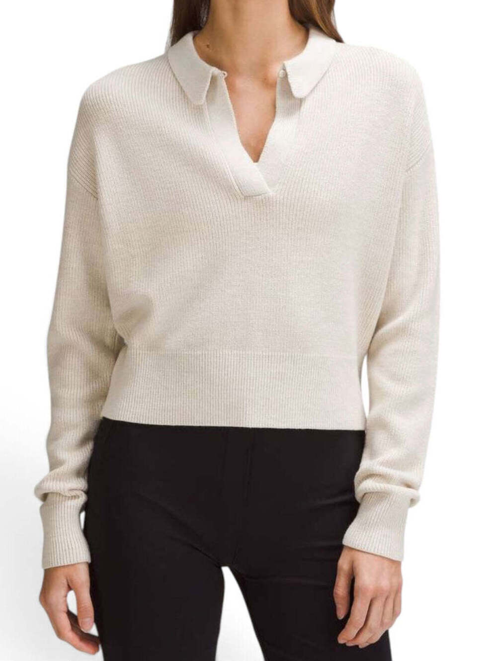 Lululemon Women’s Small Bone Ivory Collared Merino Wool Knit Sweater